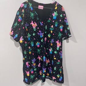 Ava Therese Scrubs Top Size 2XL Black Multicolor Cactus Print